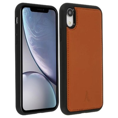 AKASHI Coque iPhone XR Protection Rigide Cuir V&eacute;ritable  - Camel - Neuf