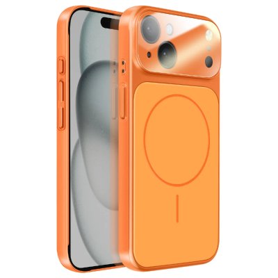 AVIZAR Coque MagSafe pour iPhone 15 Rigide avec Verre Protection Cam&eacute;ra Orange