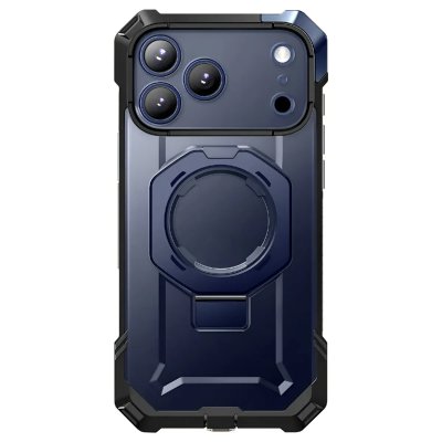 Coque MagSafe pour iPhone 17 Pro avec B&eacute;quille Antichoc 4.5m Bouton Photo Bleu nuit