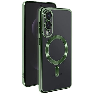 AVIZAR Coque MagSafe pour Samsung Galaxy S25 Edge Silicone Contour Chrom&eacute; Vert