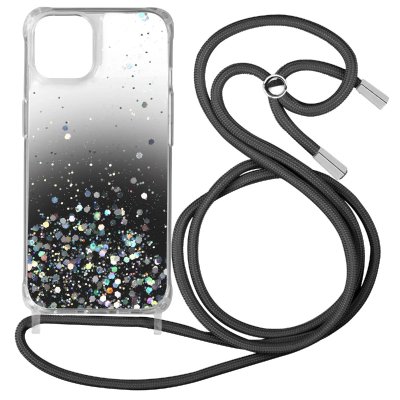AVIZAR Coque Paillette iPhone 12 Pro Max Cordon Amovible Coins Antichocs D&eacute;grad&eacute; Noir