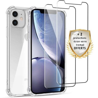 EVETANE Coque pour iPhone 11 Antichoc Silicone + 2 Vitres en verre tremp&eacute; Protection &eacute;cran