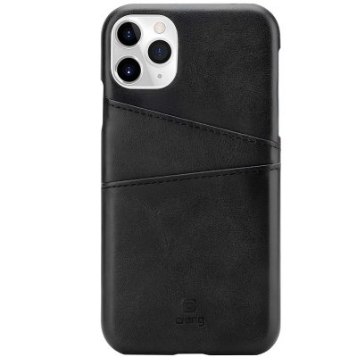 CRONG Coque Pour Iphone 11 Pro Avec 2 Porte-cartes Compatible Qi En Cuir &Eacute;cologique Noir 