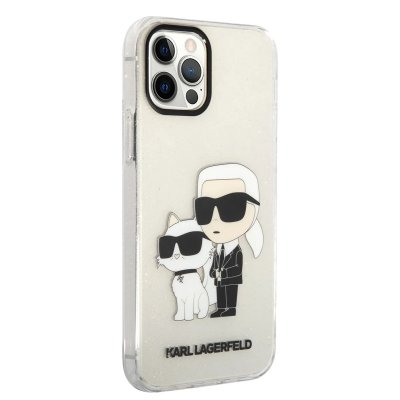 Coque pour iPhone 12 / 12 Pro avec Paillettes et Motif Karl et Choupette NFT Transparent