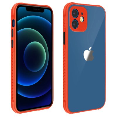 AVIZAR Coque pour iPhone 12 / 12 Pro Grips antid&eacute;rapants Bords cam&eacute;ra sur&eacute;lev&eacute;s Rouge 