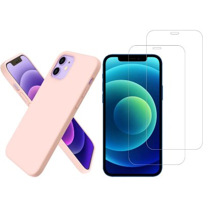 LITTLE BOUTIK Coque Pour iPhone 12 - 12 Pro Silicone Rose + 2 Verres Trempes