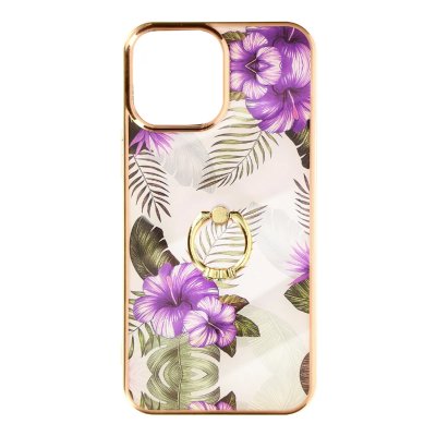 AVIZAR Coque pour iPhone 12 Mini Bi-mati&egrave;re avec Bague de Maintien &agrave; Strass Effet Bijou Motif Fleurs Violet 