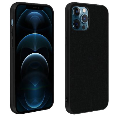 Coque pour iPhone 12 Pro Max Hybride Finition Tissu Ultra-fine Lavable &agrave; l'eau Noir 