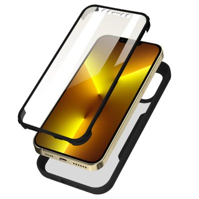 AVIZAR Coque pour iPhone 13 Pro Dos Plexiglas Avant Polym&egrave;re Coins Renforc&eacute;s Contour Noir 