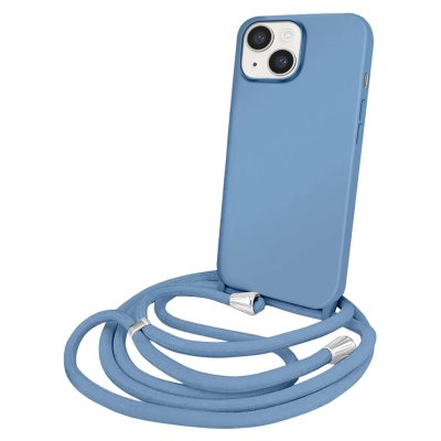 MOXIE Coque pour iPhone 14 en TPU Premium Color Lace avec Cordon Tour de Cou Bleu