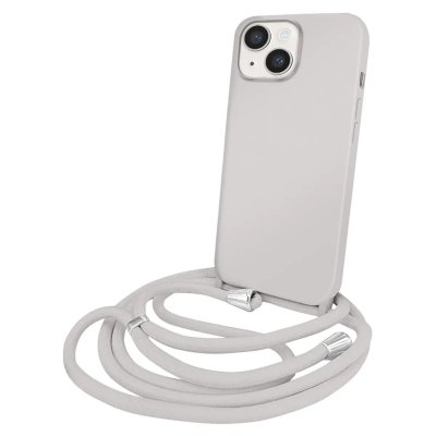 MOXIE Coque pour iPhone 14 en TPU Premium Color Lace avec Cordon Tour de Cou Gris