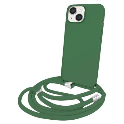 MOXIE Coque pour iPhone 14 en TPU Premium Color Lace avec Cordon Tour de Cou Kaki