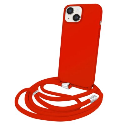 MOXIE Coque pour iPhone 14 en TPU Premium Color Lace avec Cordon Tour de Cou Rouge