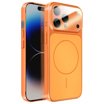 AVIZAR Coque pour iPhone 14 Pro Max Compatible MagSafe Finition AG Glass Mate Orange