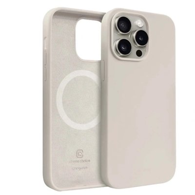 CRONG Coque pour iPhone 15 Pro Max MagSafe en Silicone Souple Antichocs  Beige
