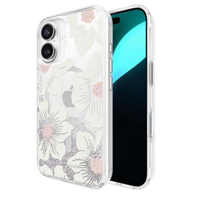 KATE SPADE Coque pour iPhone 16 Compatible MagSafe au Motif Hollyhock Floral Blanc