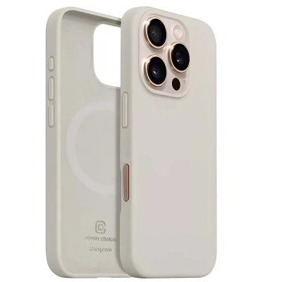 CRONG Coque pour iPhone 16 Pro MagSafe en Silicone Souple Antichocs  Beige