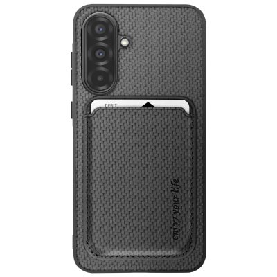 AVIZAR Coque pour Samsung A56 Porte-carte Magn&eacute;tique Fibre de carbone Noir