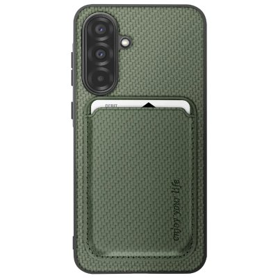 AVIZAR Coque pour Samsung A56 Porte-carte Magn&eacute;tique Fibre de carbone Vert Fonc&eacute;