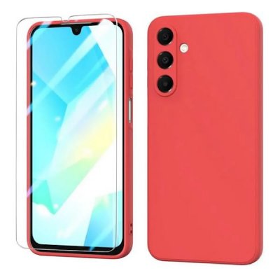 HTDMOBILES Coque pour Samsung Galaxy A17 5G - housse etui silicone gel fine + verre trempe - ROUGE -