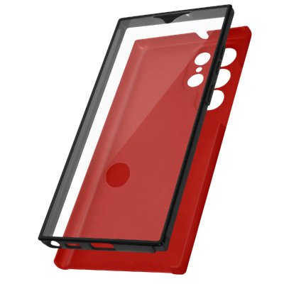 AVIZAR Coque pour Samsung Galaxy S22 Ultra Int&eacute;grale Arri&egrave;re Rigide Transparent et Avant Souple rouge 