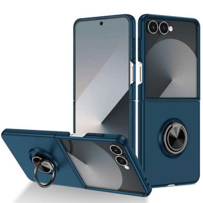 HTDMOBILES Coque Pour Samsung Galaxy Z Flip 7 - Housse Etui Rigide Bague Anti Choc Magnetique - Bleu Fonce
