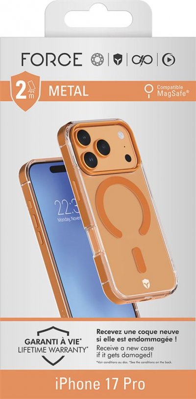 FORCECASE Coque renforc&eacute;e en m&eacute;tal  MagSafe Orange pour iPhone 17 Pro