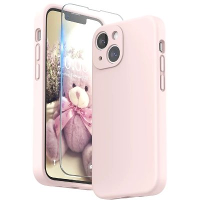 LITTLE BOUTIK Coque Rose pour iPhone 13 Mini (5,4) et Verre Tremp&eacute; Film Protection Ecran
