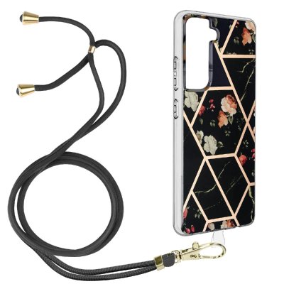 AVIZAR Coque Samsung Galaxy S21 FE Motif g&eacute;om&eacute;trique Cordon Amovible noir