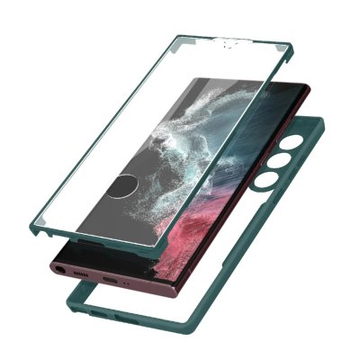AVIZAR Coque Samsung Galaxy S22 Ultra Dos Plexiglas et Avant Polym&egrave;re Contour vert