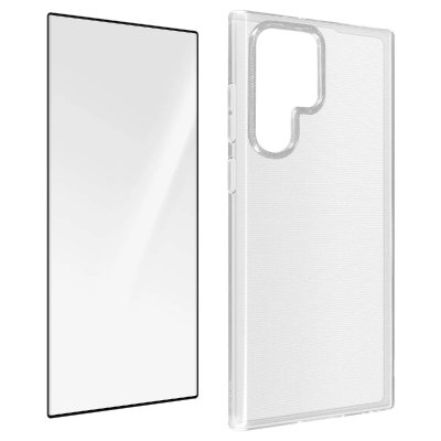 AVIZAR Coque Samsung Galaxy S22 Ultra Silicone Souple Film Verre Tremp&eacute; 9H Transparent