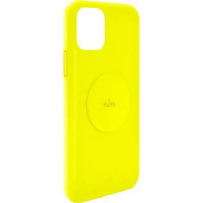PURO Coque Silicone Icon aimant&eacute;e Jaune Fluo pour iPhone 11  - Neuf