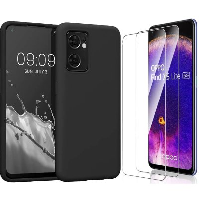 LITTLE BOUTIK Coque Silicone Noir + 2 Verres Trempes Pour Oppo Find X5 Lite
