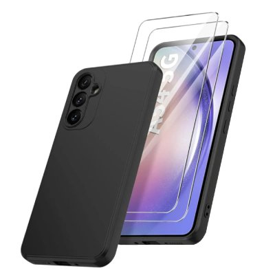 LITTLE BOUTIK Coque Silicone Noir + 2 Verres Trempes Pour Samsung Galaxy A54 5G