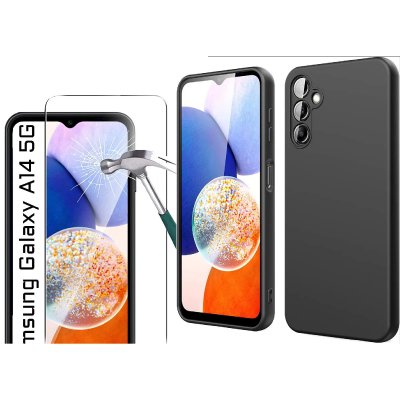 LITTLE BOUTIK Coque Silicone Noir + Verre Trempe Pour Samsung Galaxy A14 4G / 5G