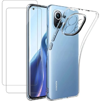 LITTLE BOUTIK Coque Silicone TPU  Transparente + 2 Verres Trempes Pour Xiaomi Mi 11 Lite 5G NE &reg; 