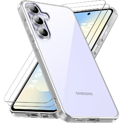 LITTLE BOUTIK Coque Silicone Transparente + 2 Verres Trempes Pour Samsung Galaxy S25 FE