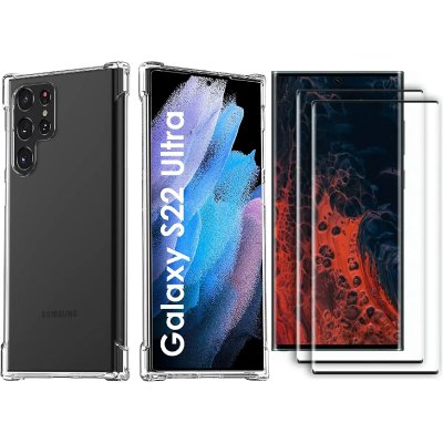 LITTLE BOUTIK Coque Silicone Transparente Angles Renforces + 2 Verres Trempes Pour Samsung Galaxy S22 Ultra 5G