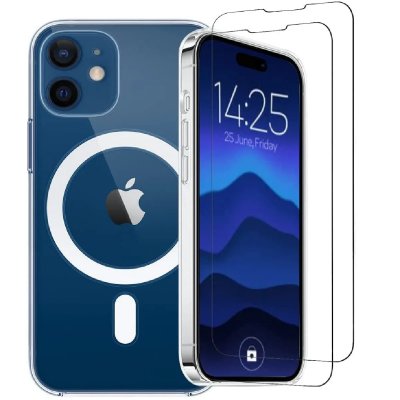 Coque Silicone Transparente Compatible Magsafe + 2 Verres Trempes Pour iPhone 12 / 12 Pro