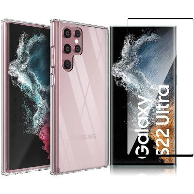 LITTLE BOUTIK Coque Silicone Transparente + Verre Trempe Pour Samsung Galaxy S22 Ultra 5G