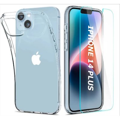 LITTLE BOUTIK Coque Silicone Transparente + Vitre de Protection Ecran Pour Apple iPhone 14 Plus