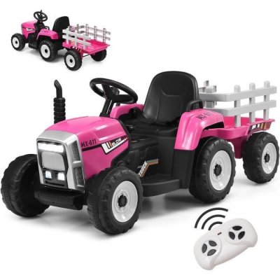 GOPLUS Costway tracteur avec remorque electrique pour enfants 12 v avec t&eacute;l&eacute;commande 2,4g - 3 vitesses