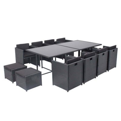 CONCEPT USINE C&ocirc;t&eacute; Lounge Ensemble 1 table, 8 fauteuils & 4 poufs Family noir T.U