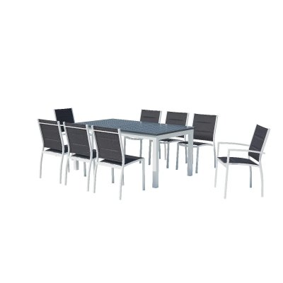 CONCEPT USINE C&ocirc;t&eacute; Lounge Ensemble de jardin 1 table & 8 chaises Malaga blanc T.U