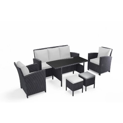 CONCEPT USINE C&ocirc;t&eacute; Lounge Salon de jardin 1 table & 7 places Modena noir/blanc T.U