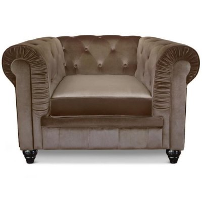 MENZZO Cotecosy - Grand fauteuil Chesterfield velours Taupe - Taupe