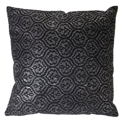 Coussin de d&eacute;coration aspect baroque noir effet brillant 45x45cm