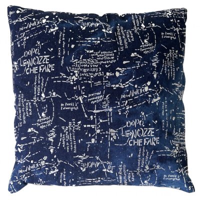 Coussin de d&eacute;coration &eacute;criture coussin avec bourrage bleu aspect brillant 45x45cm 