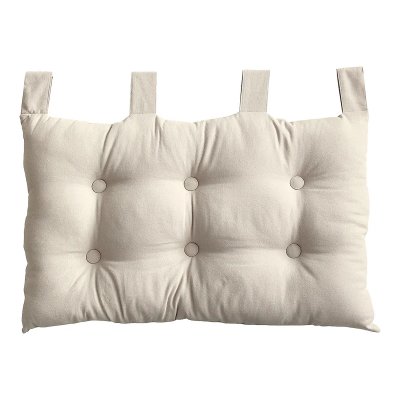 Coussin t&ecirc;te de lit en coton et pattes boutonn&eacute;es - Ecru - 70 x 45 cm