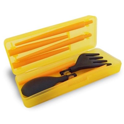 TOTALCADEAU Couverts pique-nique baguettes cuill&egrave;re et fourchette orange